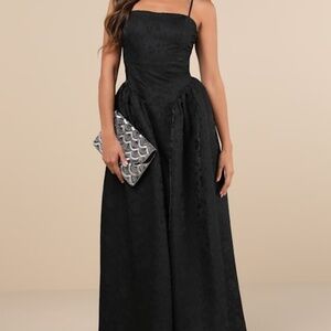 Lulus Gorgeous Extravagance Black Floral Jacquard Maxi Dress - Size M